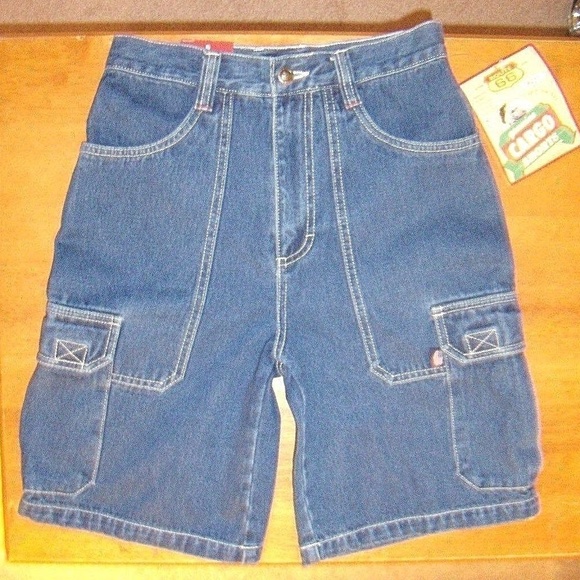 Rare Vintage Route 66 Denim Blue 6 Pocket Shorts - Picture 2 of 2